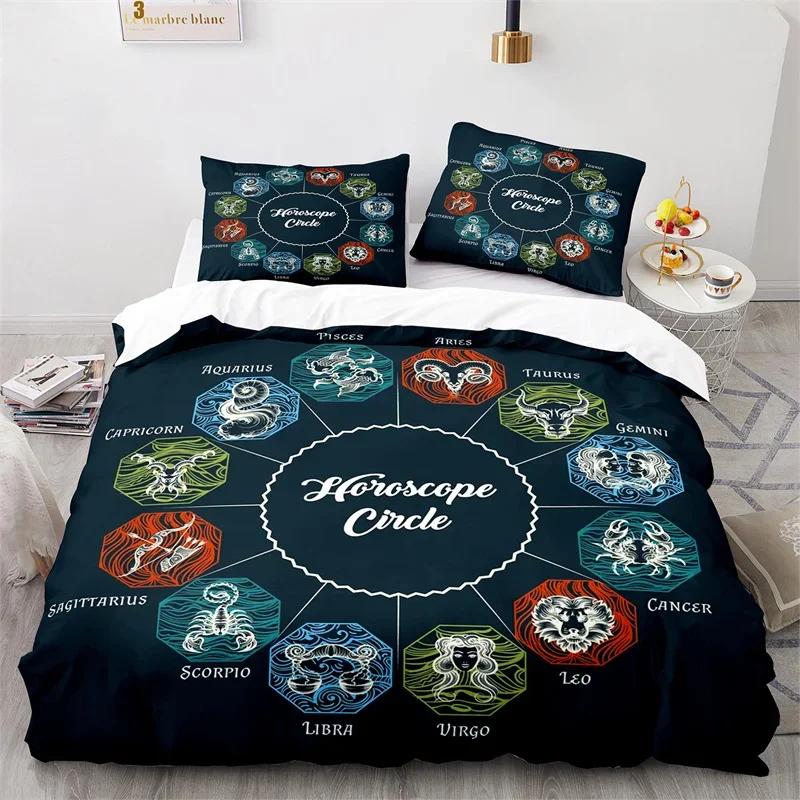 Sun and Moon Duvet Cover King Microfiber Astrology Bedding Set Twelve Constellations Zodiac Comforter Cover For Kids Boys Girls