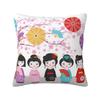 Kokeshi Doll Cherry Blossoms Throw Pillow Case Decoration Geisha Girl Art Cushion Cover For Sofa Car Square Polyester Pillowslip