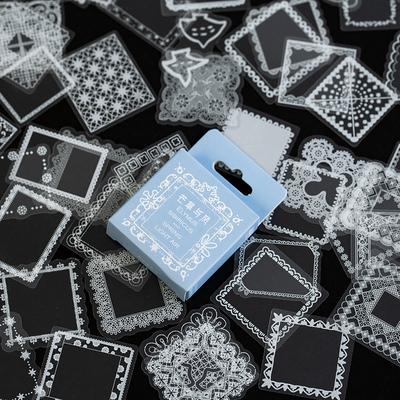 JIANWU 50 Pcs Cute Transparent PET Stickers Aesthetic DIY Shaped Lace Decoration Scrapbooking Diary Stickers Kawaii Stationery