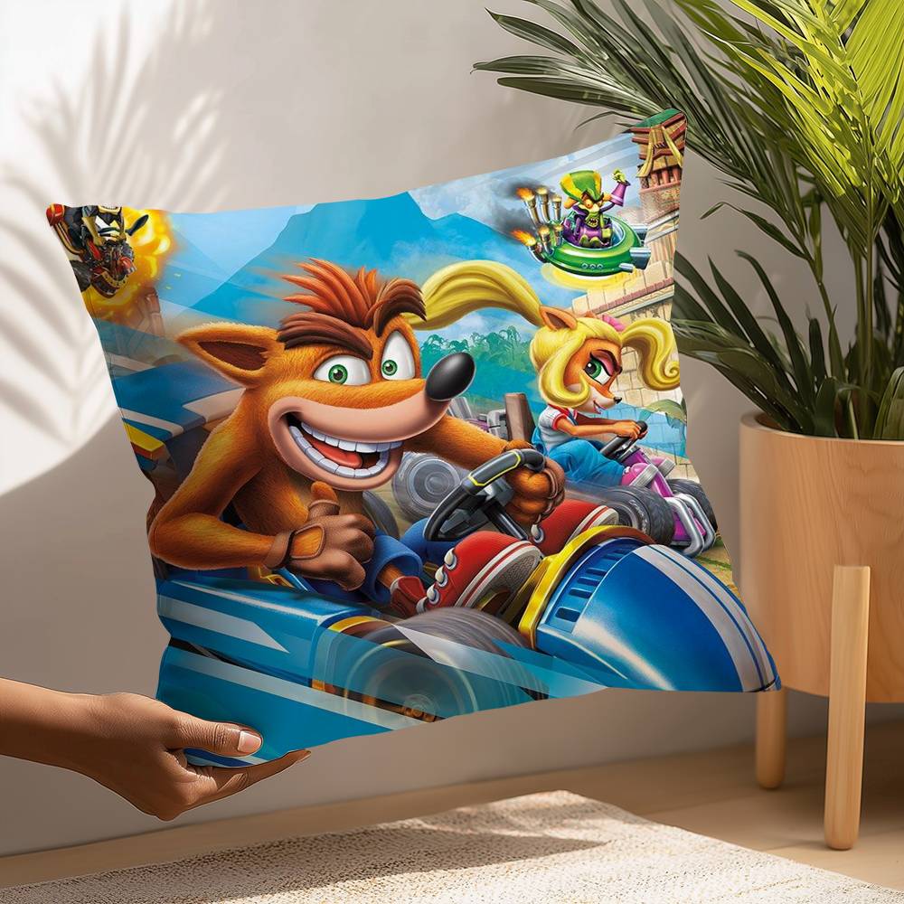 Cartoon Spiel Crashs Bandicoot Kissenbezug Plüschstoff Weicher Kissenbezug Beidseitig bedruckt Kissenbezug Haushaltsgeschenke