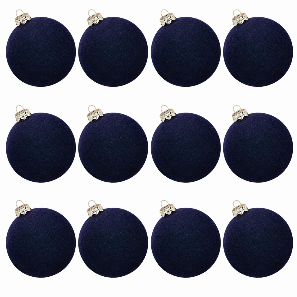 12pcs Flocked Christmas Tree Ball Velvet Christmas Pendant Ornaments Xmas Tree Hanging Balls New Year Party Plush Balls Decor