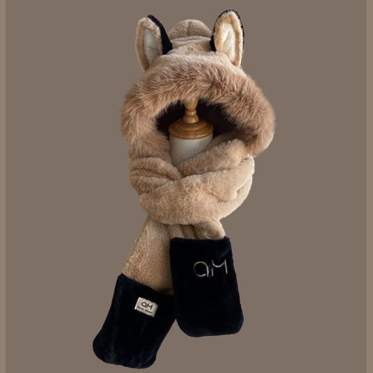 

Женский зимний комплект из плюшевой шапки, шарфа и перчаток с кроликом — милый, плотный и ветрозащитный.