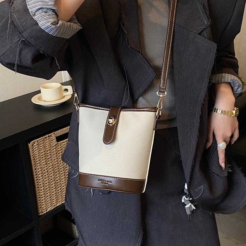 IELGY Ladies Bucket Bag Retro Contrast Color Shoulder Messenger Bag