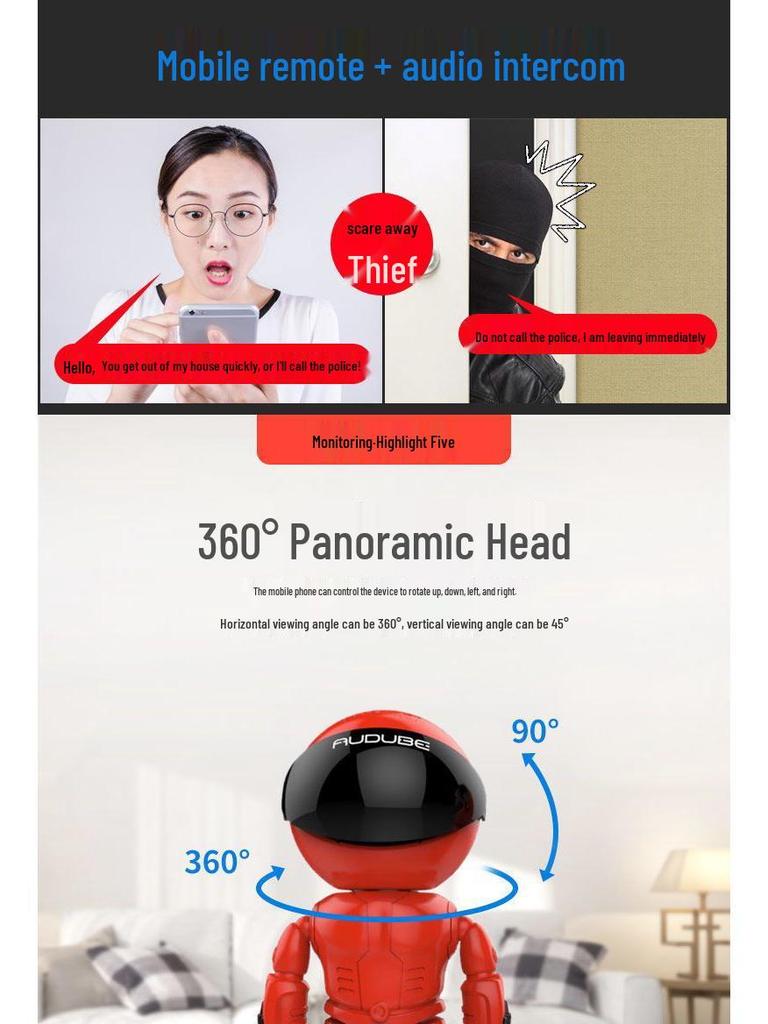 360° Panoramic HD WiFi Camera with Night Vision & Mobile Remote Monitoring