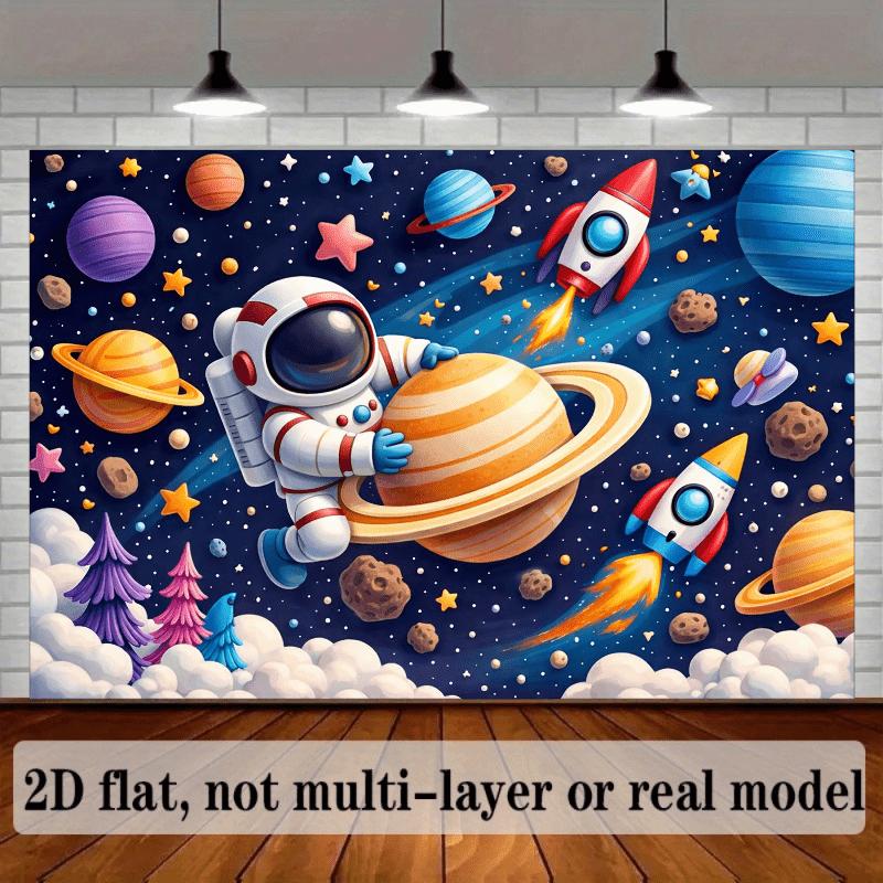 2D Flat Banner - Space Theme Background Banner Suitable for Birthday Parties Photography Scenes and Classroom Decorations