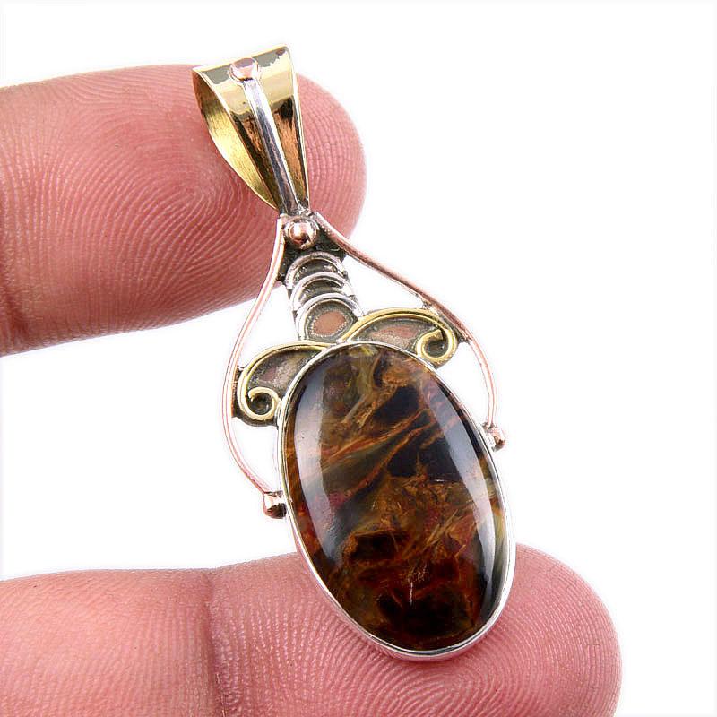 

Natural Pietersite Gemstone 925 Solid Sterling Silver TwoTone Pendant 1.75 r1q47