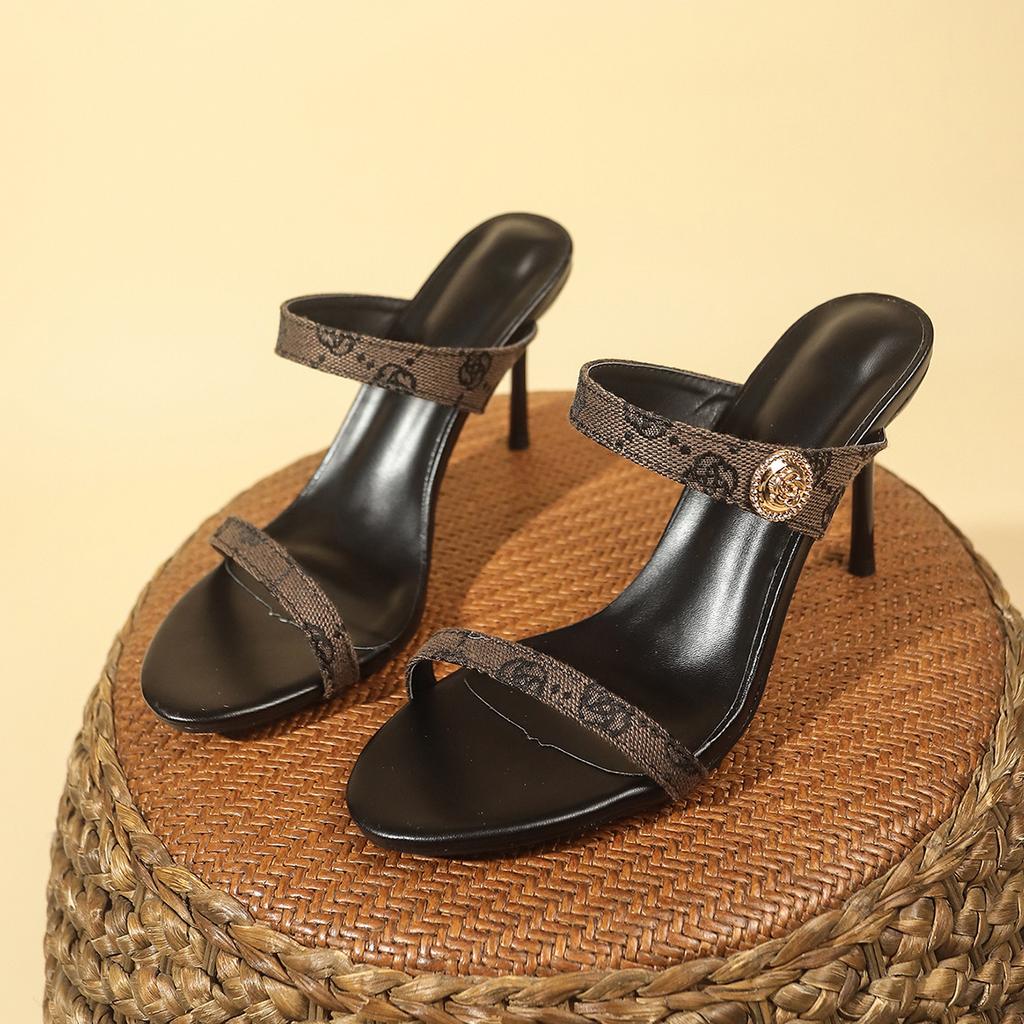 French European and American pointed high-heeled cool slippers women's simple one-word with open-toed one-pedal stiletto foreign trade sandals women