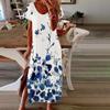 Women's Boho Dresses Floral Print Short Sleeve V Neck Dress Casual High Waist Beach Maxi Dress
