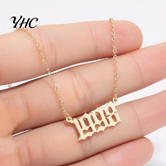 1980-2019 Birth Year Number Charm Pendant Stainless Steel Chain Necklace Jewelry