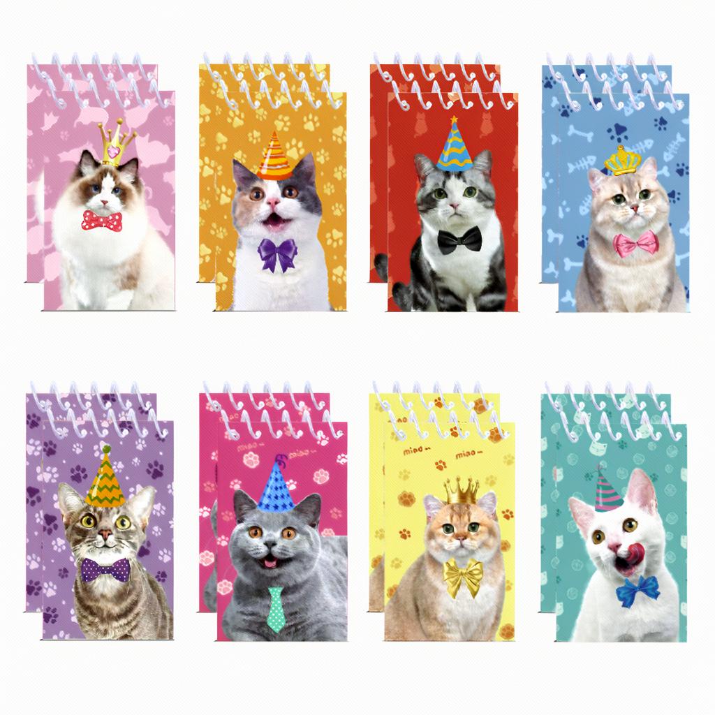 8pcs Cute Animal Spiral Notepad Kawaii Cat Dog Party Hat Memo Pad Tear Off Portable Notebook For School Student