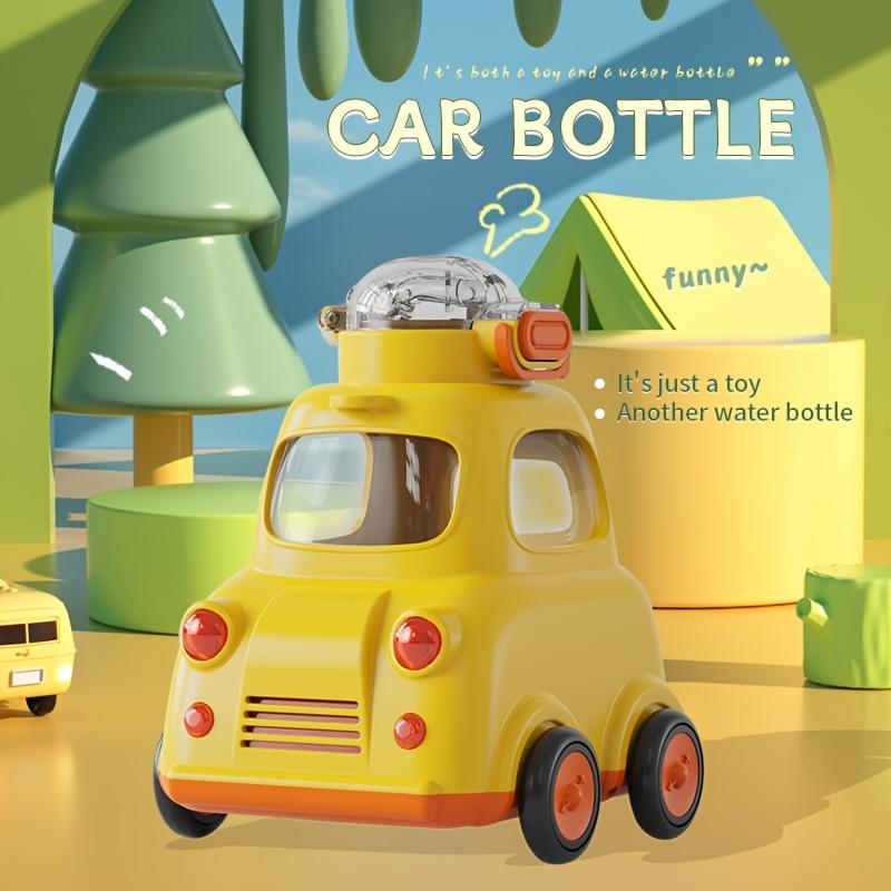 600ml Car Shaped Water Bottle with Straw Carry Handle BPA Free Tritan Material, Locking Lid, Spill Proof Design Cute Yellow Vehicle for Kids, Toddlers