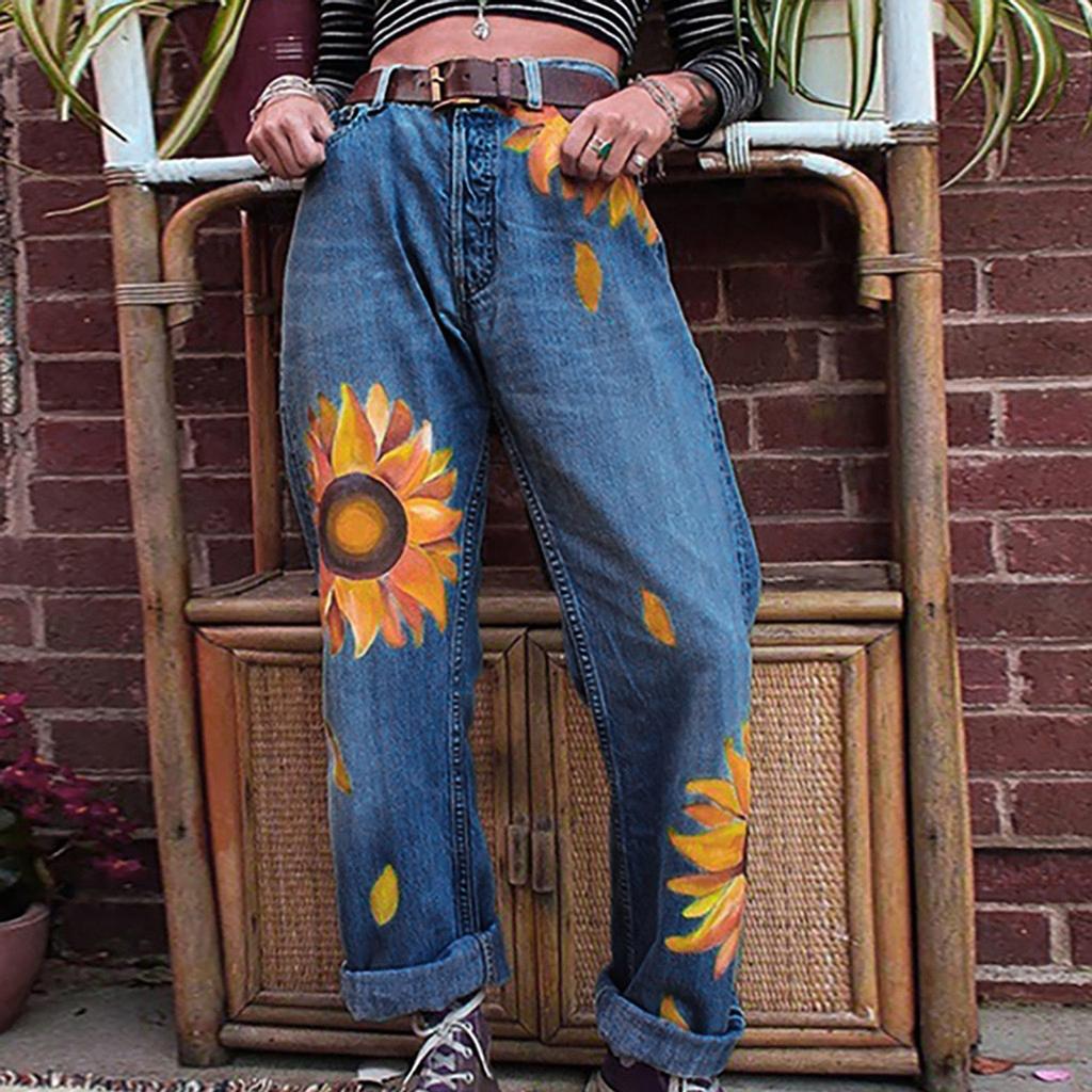 Women Printed Washed Sunflower Denim 