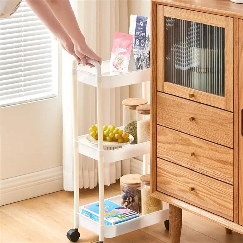 Carro con Manillar y Estante de Almacenamiento, de Pie, Almacenamiento Multicapa para Cocina, Baño, Snacks y Artículos de Tocador