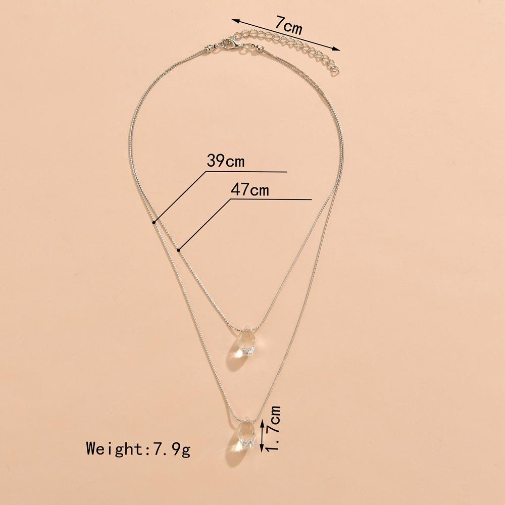 Transparent Water Drop Crystal Double Layer Stacked Necklace Female Metal