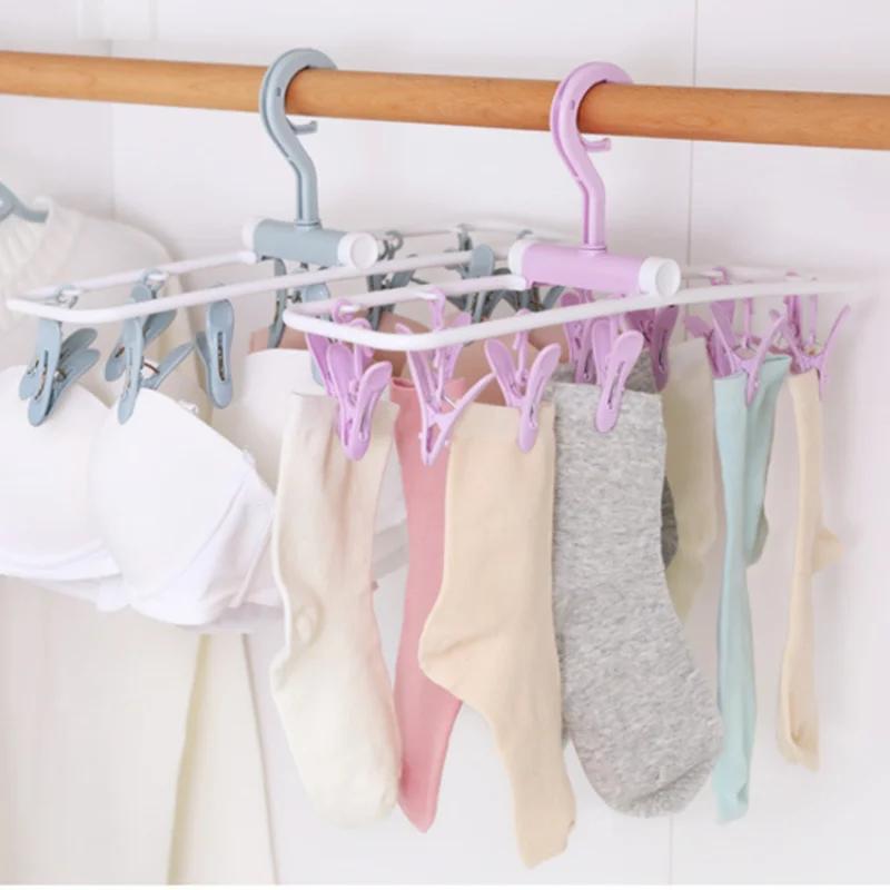 Multi-clip Drying Rack Multi-function Folding 12-clip Clothespin Underwear Hanger Sock Clip Drying Sock Hanger Wholesale