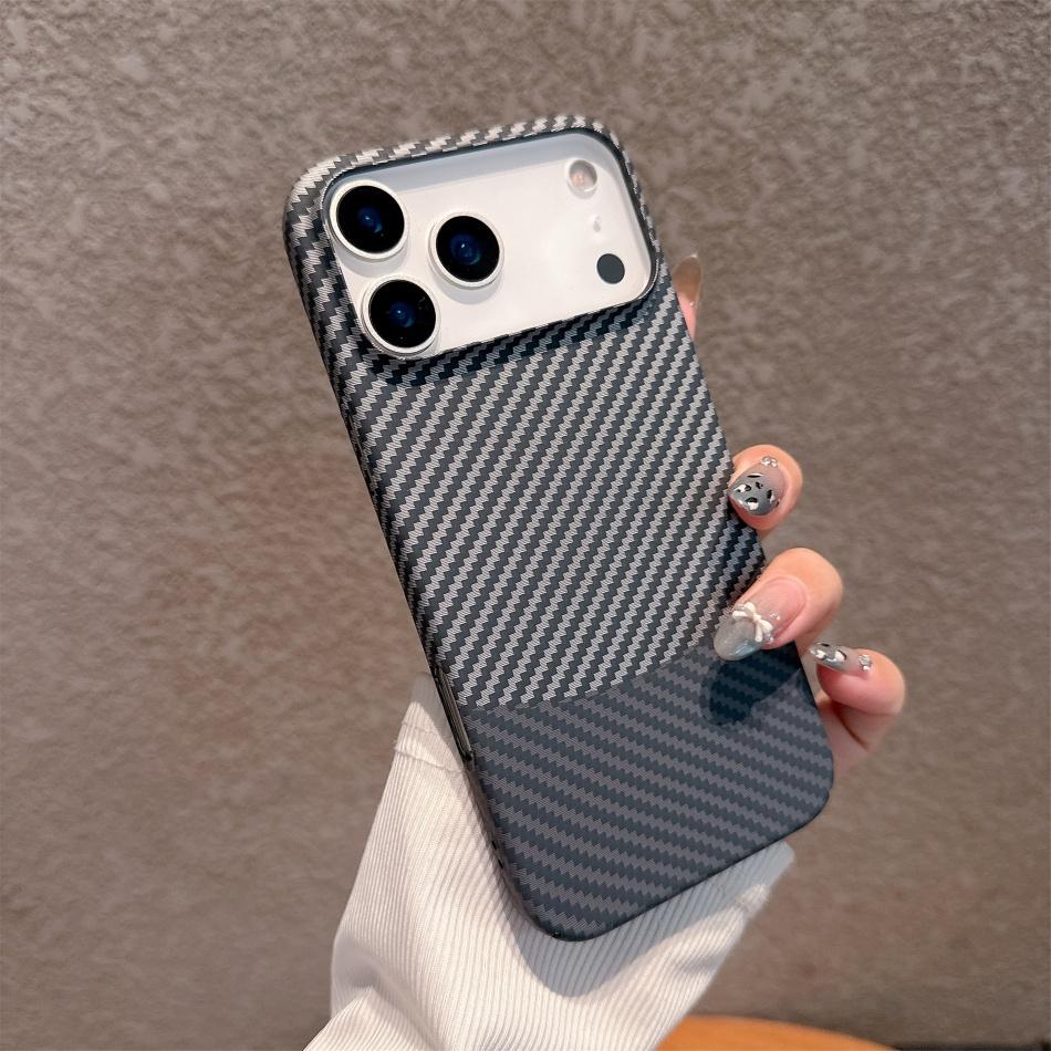 

Kevlar Texture Hard Plastic Phone Case For iPhone 11 12 13 14 15 16 17 Air Pro Max Plus Carbon Fiber Shell Shockproof Protective Cover Fundas For iPhone 17 чёрный