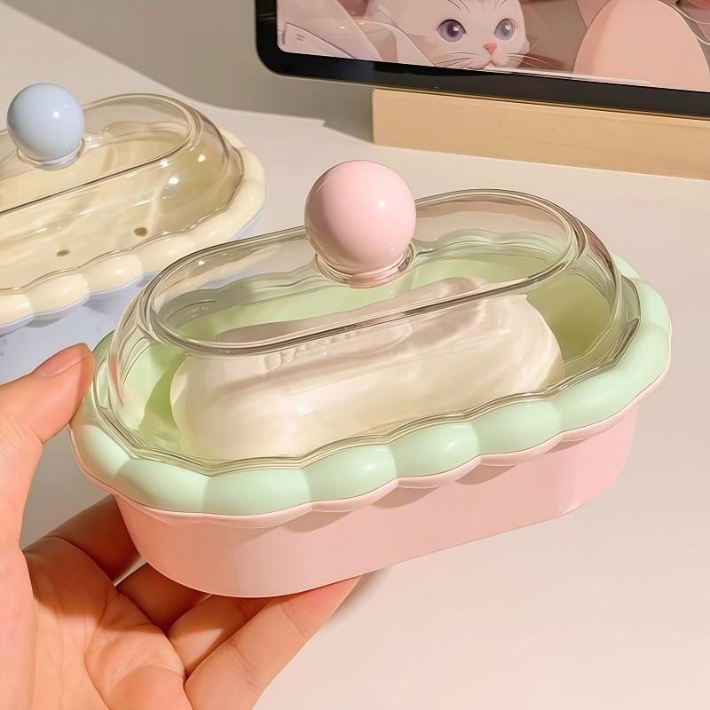 Cute Soap Dish With Lid Drainage Self Draining Portable Plastic Soap Box For Bathroom Student Dorm Home Travel