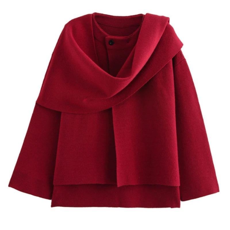 Women'S Asymmetrical Scarf Short Knitted Jacket