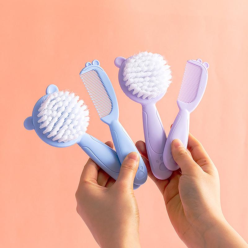 2Pcs Baby Hairbrush Comb Portable Born Toddlers Nylon Soft Hair Brush Head Massager Comb Set Baby Kid Hair Care Supplies