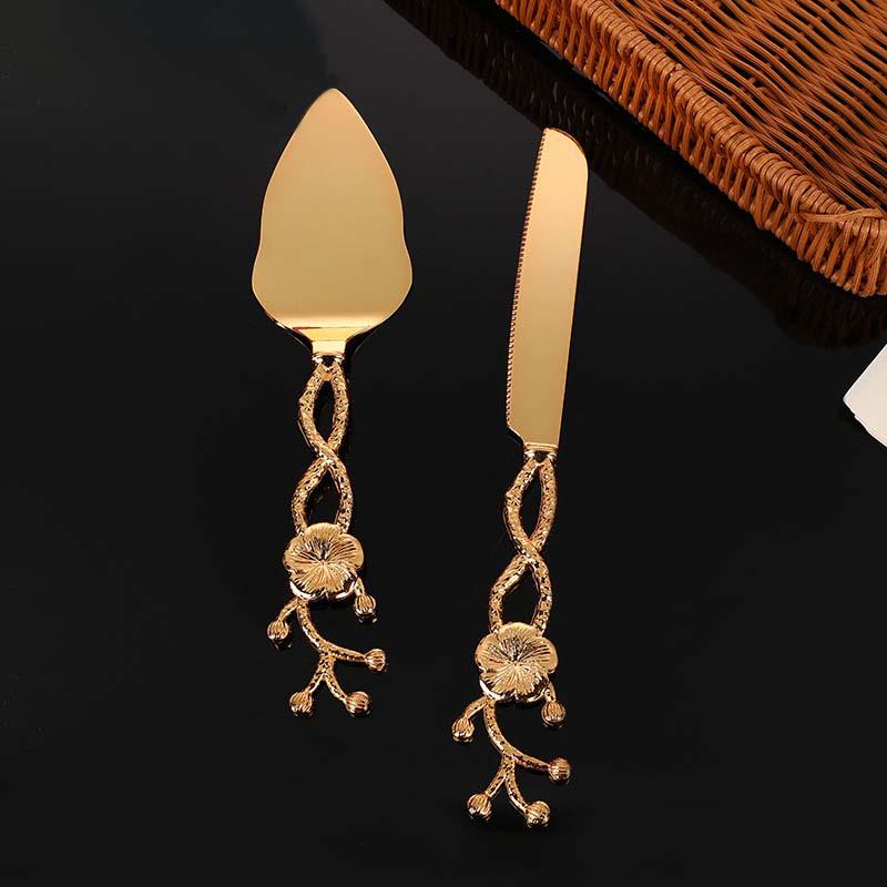 Luxury Metal Cake Knife & Spatula Set - Elegant Tableware for Weddings & Home