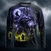 Men's Long Sleeve T-Shirt 3D Full Print Gothic Bull Skull Wizard Werewolf Dark Castle Halloween Street Crew Neck Tops