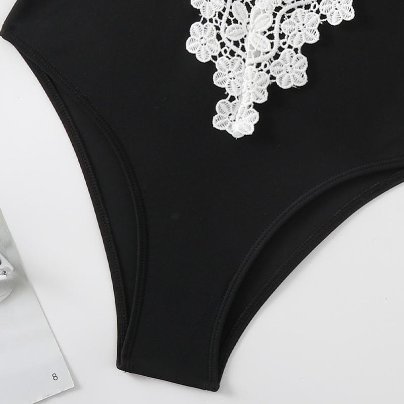 Maillot de bain une pièce en dentelle de couleur unie pour femme, ensemble de bain de plage, maillot de bain, body