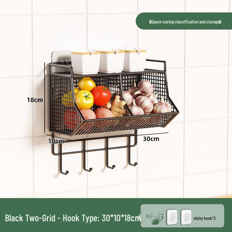 Wall-Mounted Scallion, Ginger & Garlic Storage Basket and Seasoning Box