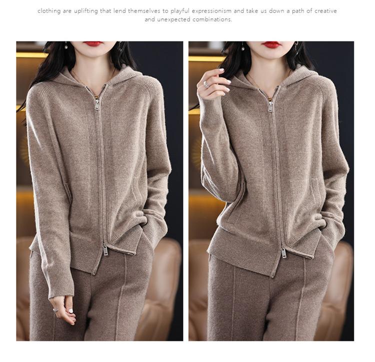 Women's Hooded Zipper Knit Cardigan - Long Sleeve, Versatile, Loose Fit, New for Spring & Autumn 2024 Fashion