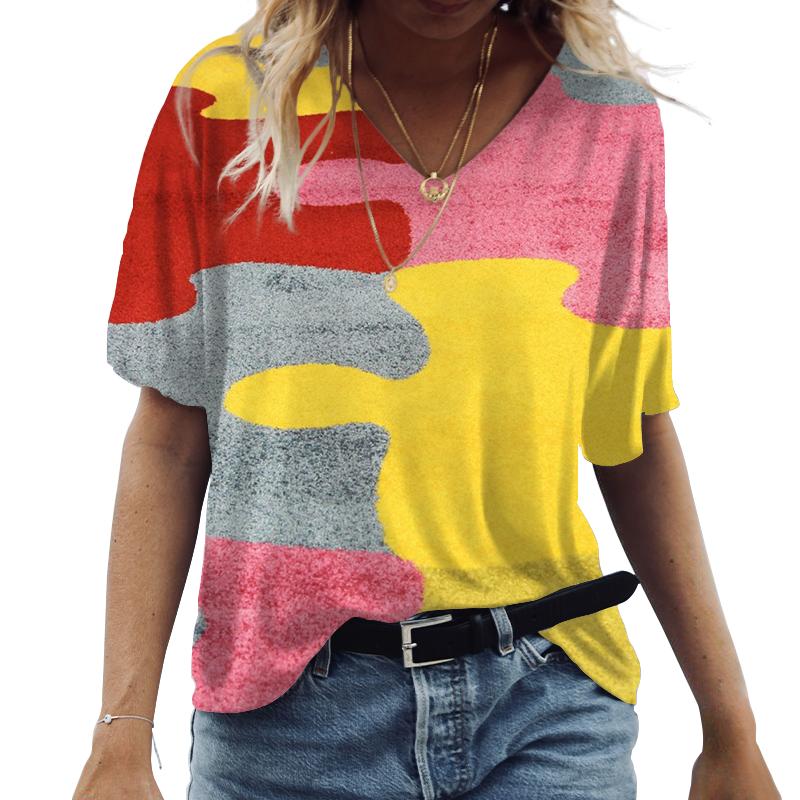 3D printed women s V-neck short sleeved T-shirt XS