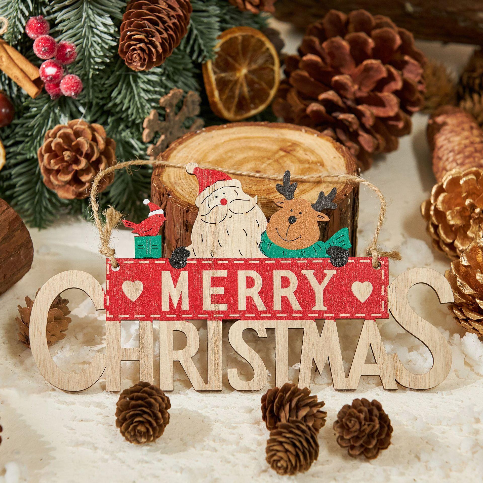 

Merry Christmas Wooden Sign Christmas Diy Decorative Handicrafts Window and Door Bows Pinecone Bells Ornaments Small Gifts