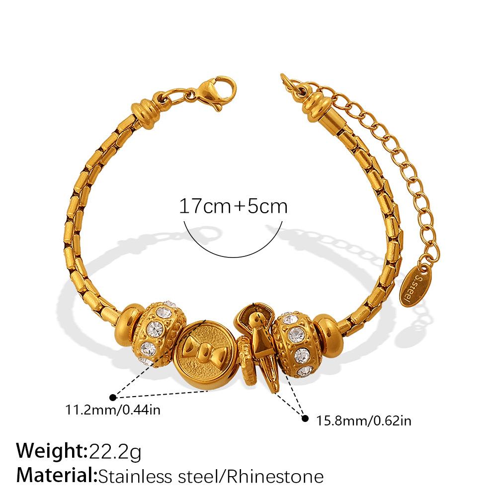 European and American gold adjustable bracelet with diamond decorative beads, exquisite retro style daily versatile jewelry