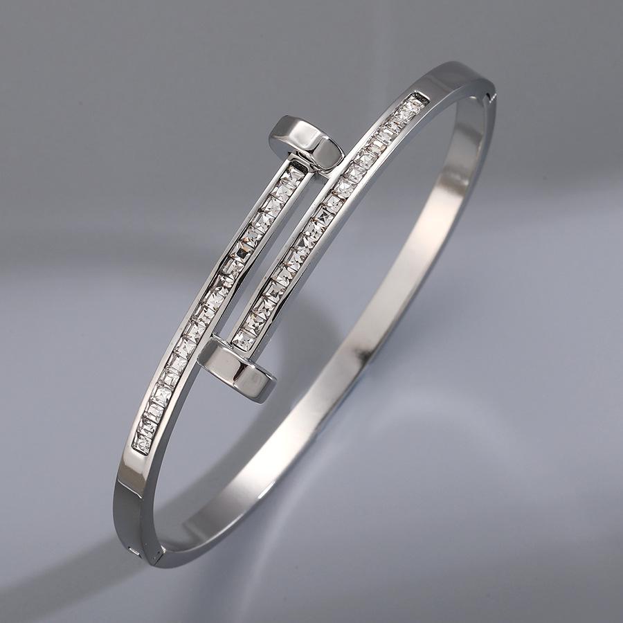 2024 Hot Trend Silver & Diamond Titanium Steel Bangle for Women