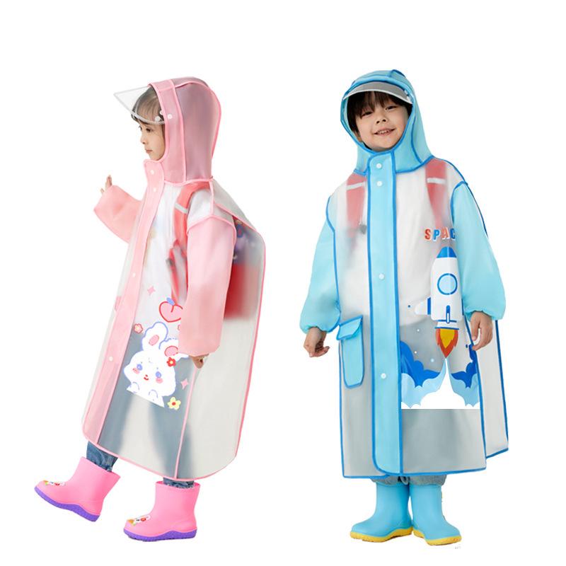 Children's Cartoon Raincoat with Backpack Slot - Large, Full-Body for Primary Students