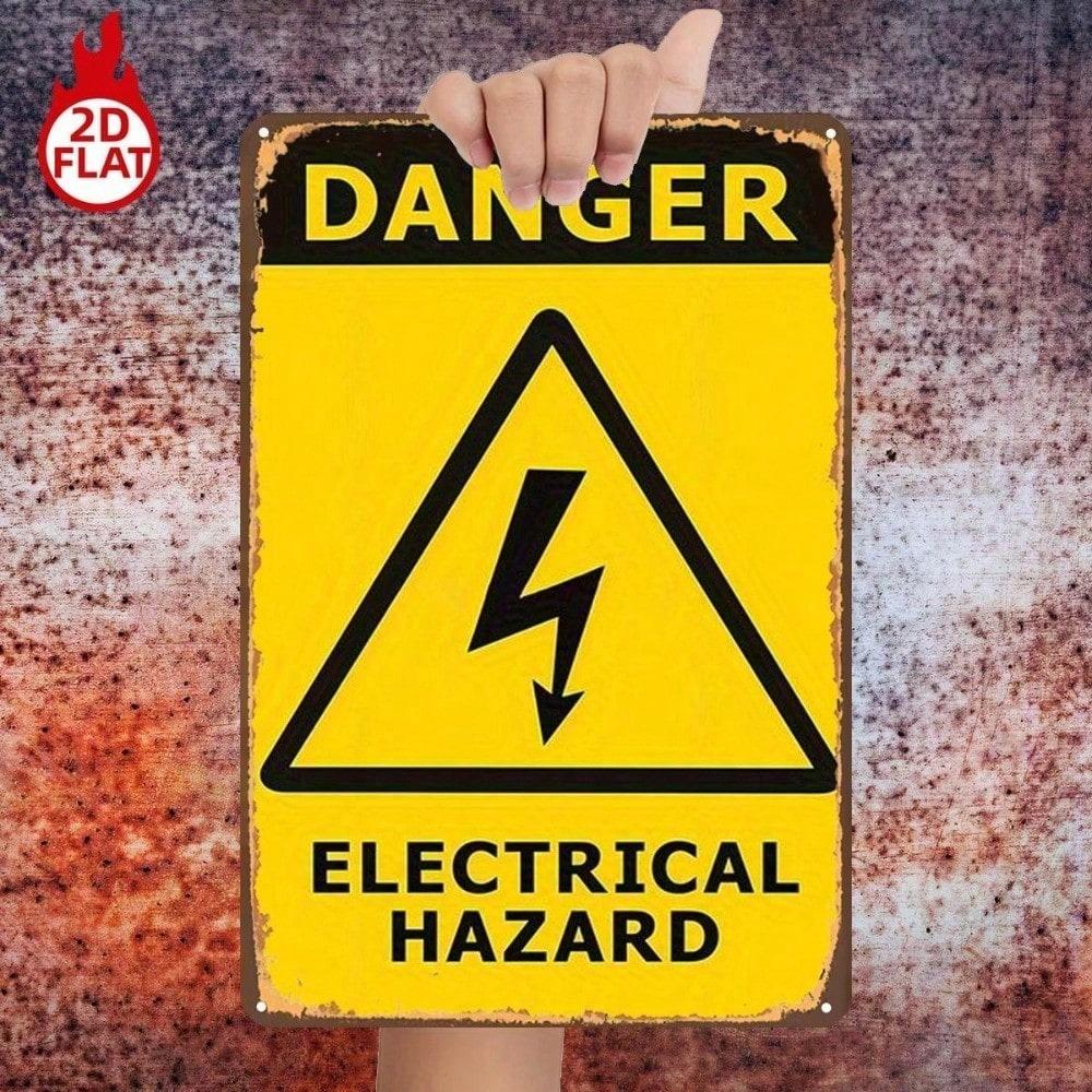 1pc Vintage Electrical Hazard Warning Sign 8x12in Metal Plaque Retro Safety Decor for Garage Bar Restaurant Door
