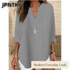 JPNTKY Women's Fashion Casual Solid Color Print V-Neck Long Sleeve Blouses & Shirts