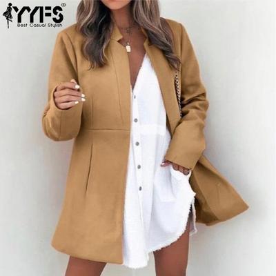Women's Fashion Casual Solid Color Print Autumn Winter Long Sleeve Stand-Neck Jackets & Coats