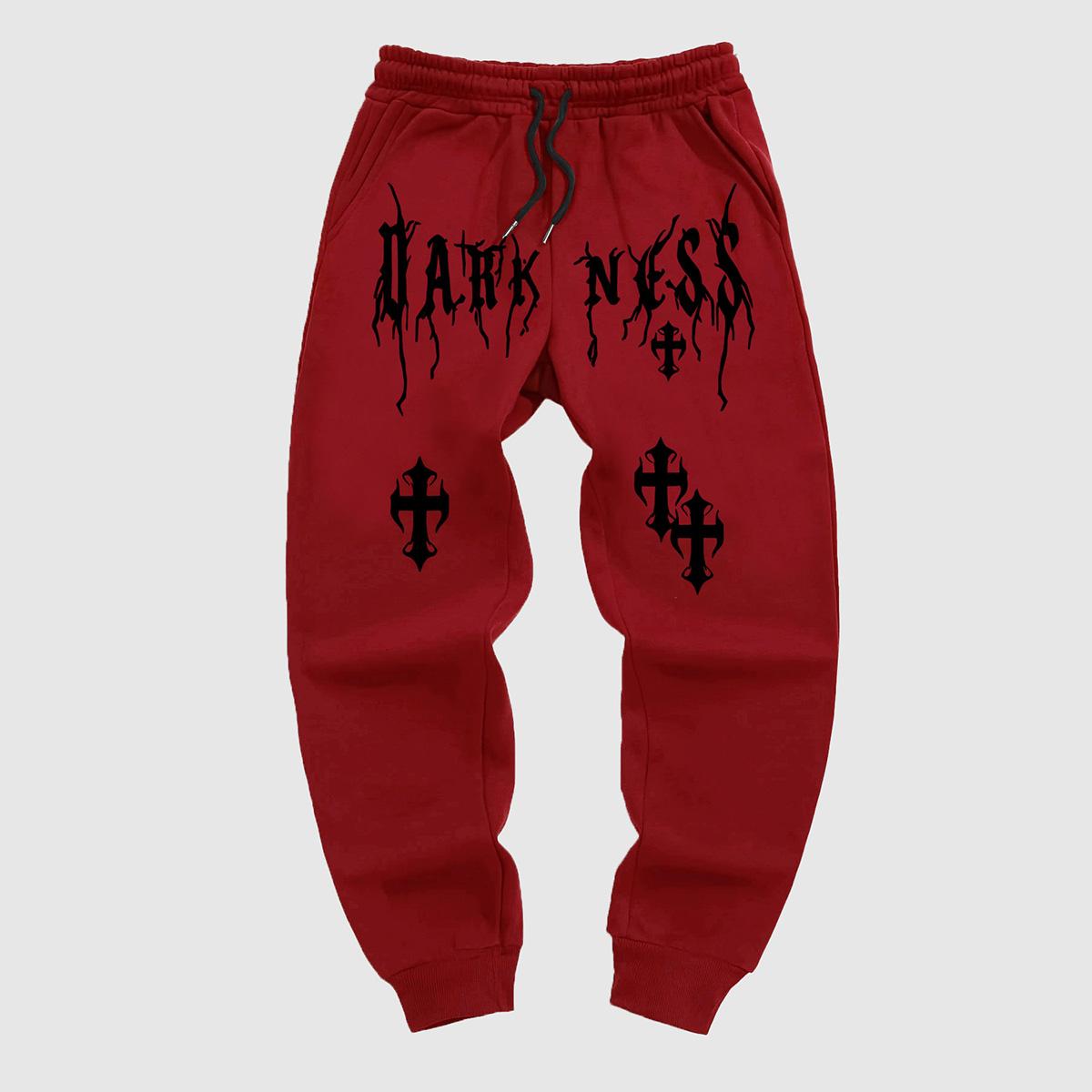 

Men s Gothic Style Jogger Pants - Winter Warmth Casual Athletic Track Pants with Elastic Waist & Cuffed Hem, Geometric Gothic Patterns XXL червоний