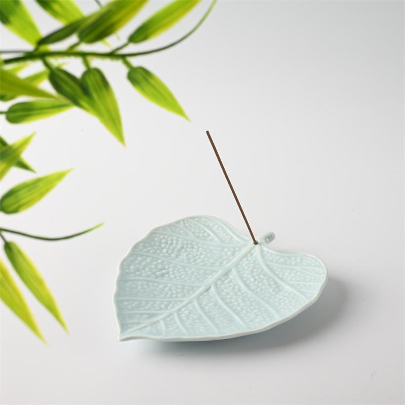 Exquisite Antique Ceramic Bodhi Leaf Incense Holder for Sandalwood & Agarwood Coils