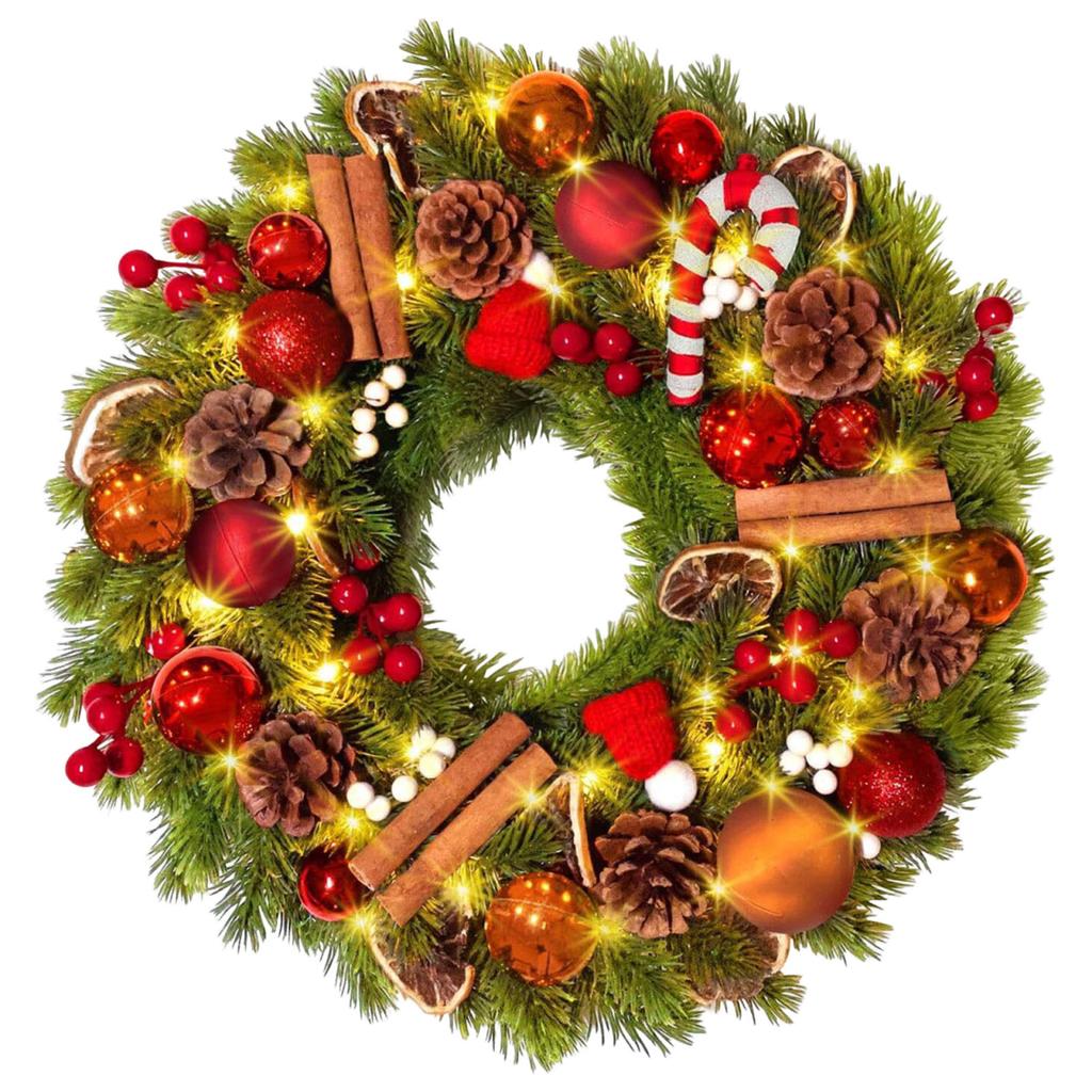 LED Christmas Wreath with PineCones Artificial Decorative Garland Reusable Lovely Xmas Door Wreath for Shopping Mall Decorations