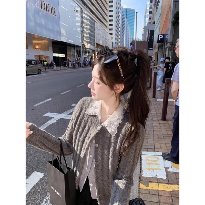 Sparkling Faux Two-Piece Knit Cardigan S