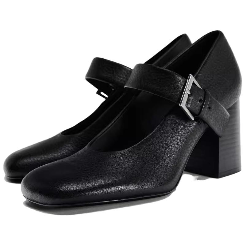Zara Simple Versatile Chunky Heeled Shoes 8cm Women Heels Black 11229410