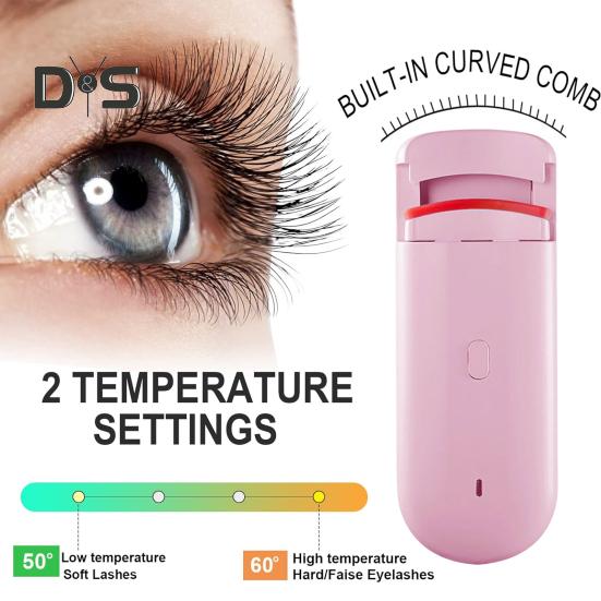 Heated Eyelash Curler Electric Eye Lash Curlers with Built-in Curved Comb Silicone Pad Rechargeable Quick Natural Curling Professional Eyelash