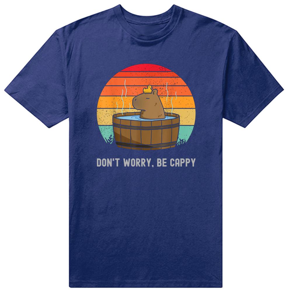 Retro Lustiges Capybara Don't Worry Be Capy T-Shirts Sommer Grafik Baumwolle Streetwear Kurzarm Geburtstagsgeschenke T-Shirt Männer
