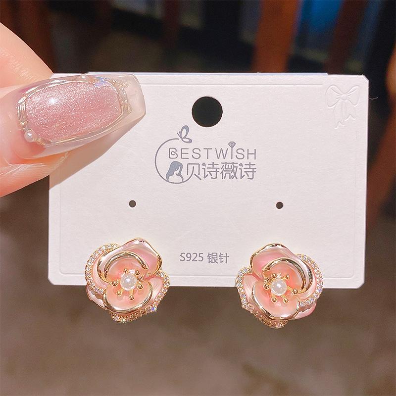 French Metal Geimetric Flower Earrings for Women Fashion Oil Dripping Colorful Flower Stud Earrings Party Wedding Jewelry Gifts