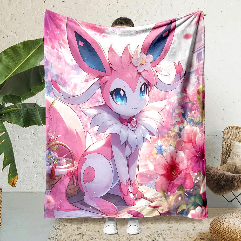 1PC Japanese Games E-Eevee Umbreon Cartoon Blanket Anime Soft Fluffy Plush Blanket Sofa Office Quilt Throw Picnic Beach Towel