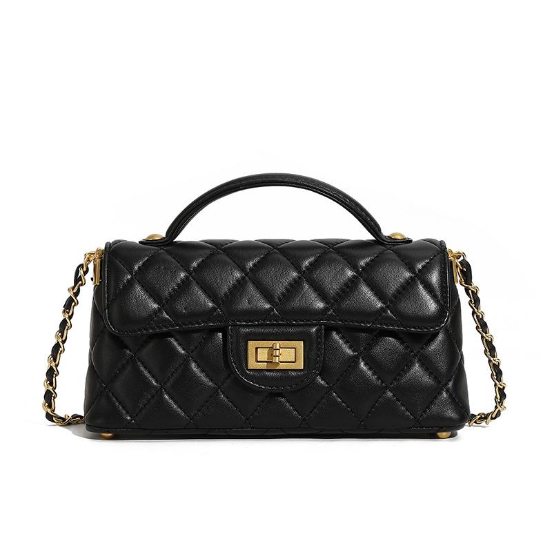 Small-flavor Chain Light Luxury Fashion Women's Genuine Leather Women's Bag New Style Single Shoulder Crossbody Bag Diamond Bag
