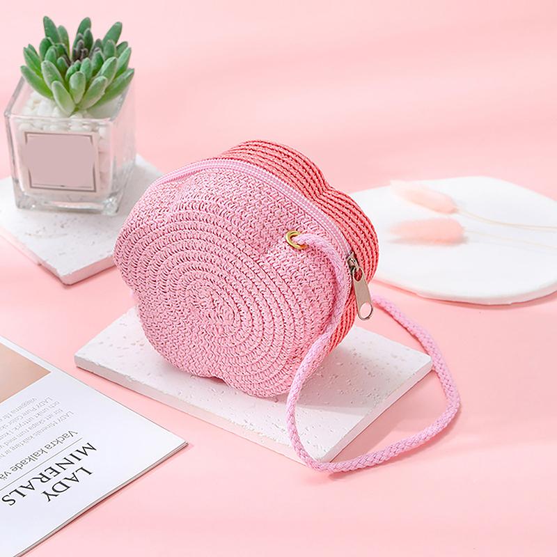 Handmade Kids Girls Shoulder Bag Flower Straw Baby Bags Messenger Bag Children Keys Coin Purse Cute Princess Mini Handbag