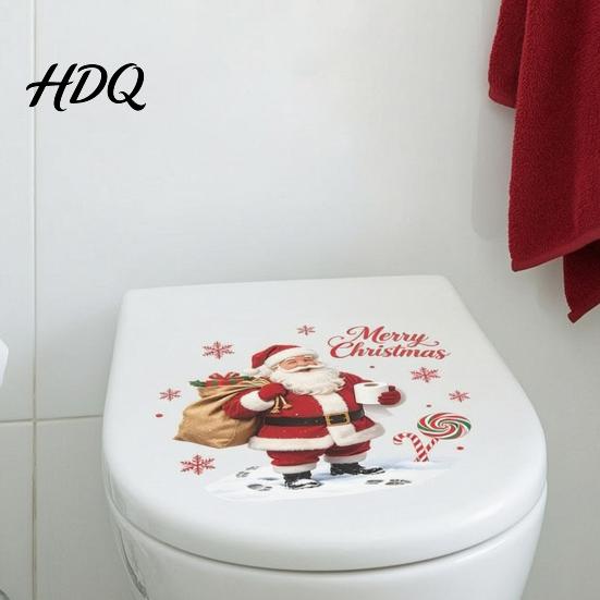 Decorative Stickers for Bathroom Christmas Toilet Stickers, Funny Santa Claus Waterproof Lid Tank Seat Decals, Party Accessories Cistern Self-Adhesive