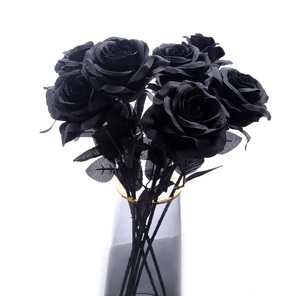 Pure Black Simulation Rose Bouquet Gothic Style Fake Rose Flower Halloween Ghost Festival Gift