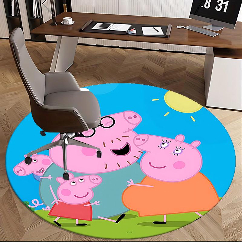 Tappeto Rotondo per Sedia Famiglia Peppa Pig - Carino Decoro Cartone Animato per la Casa